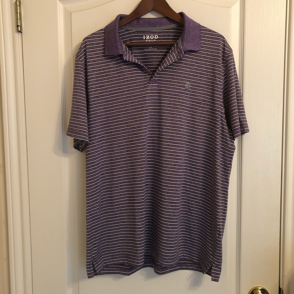 Men’s Izod golf shirt in purple and white